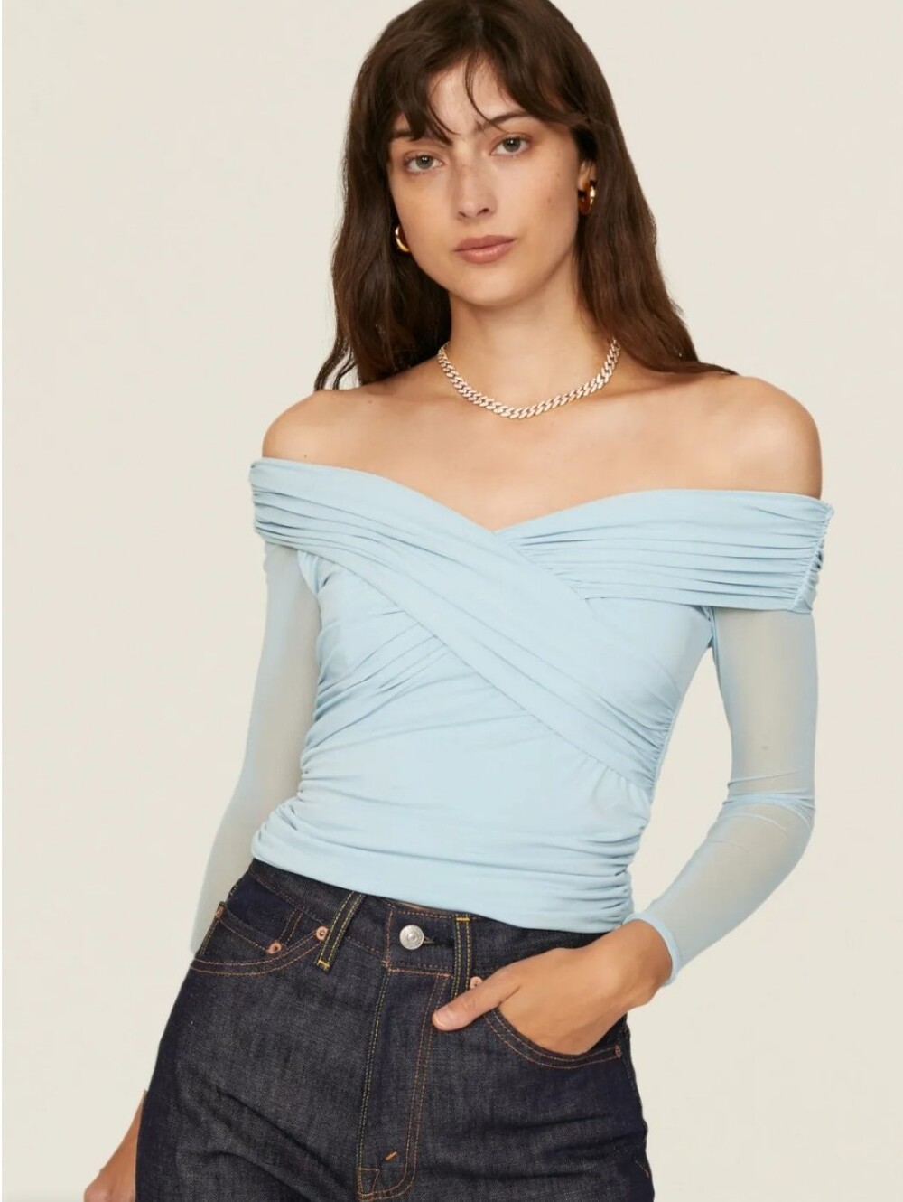 Self-Portrait Jersey Crossover Long Sleeve Top Size 6
